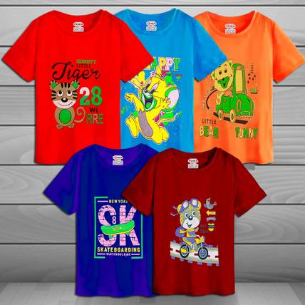 TOBA Baby Boys Printed Pure Cotton Regular T Shirt
