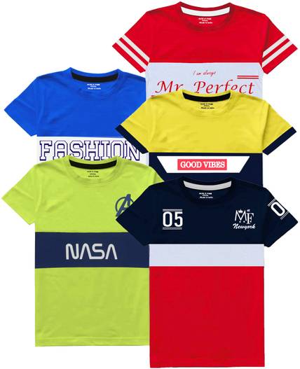 MIST N FOGG Boys Colorblock Cotton Blend Regular T Shirt