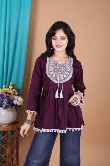 Riya collection Girls Party Cotton Blend A-line Top