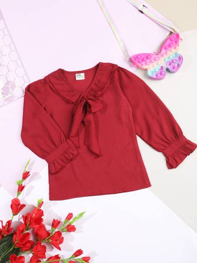 CUTIEKINS Girls Casual Polyester Ruffled Top