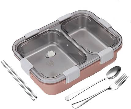 NARV StainlessSteel 2Compartment Pink Lunchbox 750ml _ZZN133 2 Containers Stainless Steel Office Lunch Box
