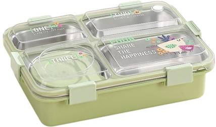 Harvic 3D Embossed Individual seal 100% leakproof 4 Containers Lunch Box 4 Containers Stainless Steel School Lunch Box
