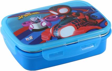SKI Snap Lock lunch Box with removable steel inner, a container & spoon- SPIDERMAN 2 Containers Stainless Steel, Plastic School Lunch Box