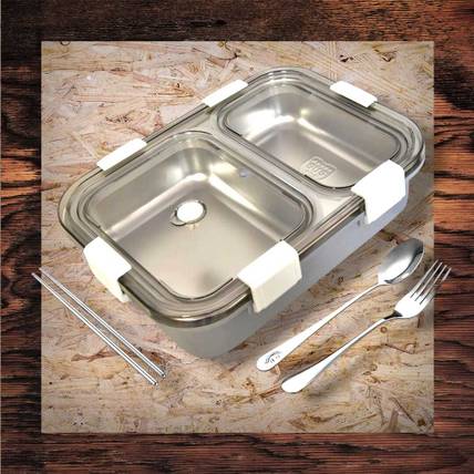 JIGGL StainlessSteel 2Compartment Grey Lunchbox 750ml _KYNEW161 2 Containers Stainless Steel Office Lunch Box