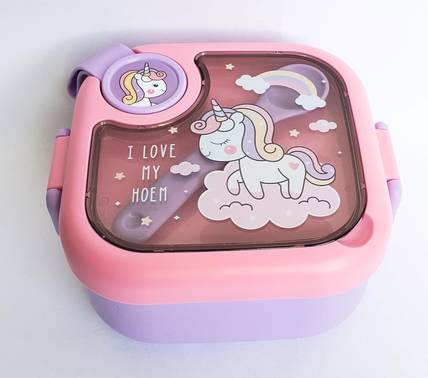 ZHASK Pink Unicorn Theme Lunch Box with Spoon, SS304 Lunch Box 1 Containers Plastic, Stainless Steel School Lunch Box