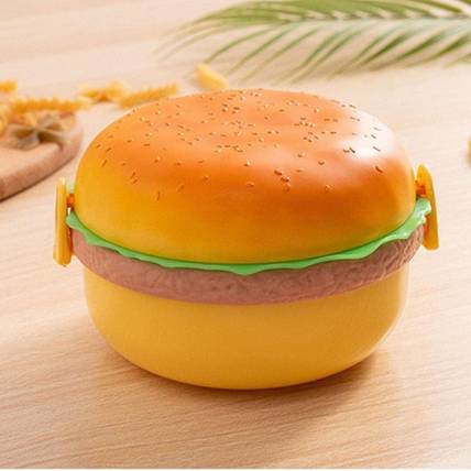 Veryke Burger Shape Lunch Box for Kids - Leak Proof Plastic Box with 3 Layer 1 Containers Plastic College Lunch Box