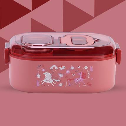 ZHASK Pink Unicorn Theme Lunch Box with Spoon, SS304 Lunch Box 1 Containers Plastic, Stainless Steel School Lunch Box