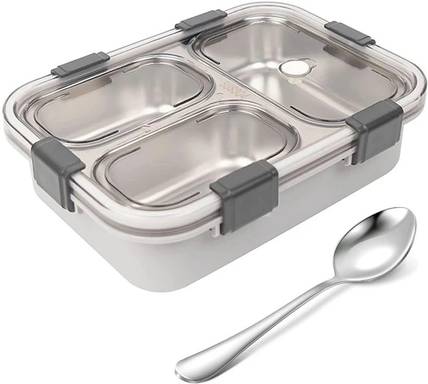 weegly 3 Compartment Stainless Steel Lunch Box, Leakage Proof Lunch Box 3 Containers Stainless Steel Office Lunch Box