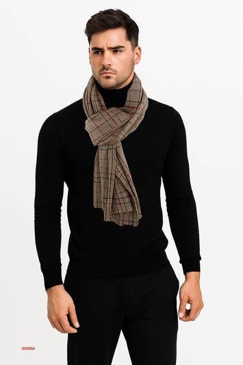 Essentiele MIX TARTAN CHECK BEIGE-RED COLOR WOOL TOUCH WINTER MUFFLER Checkered Men Muffler