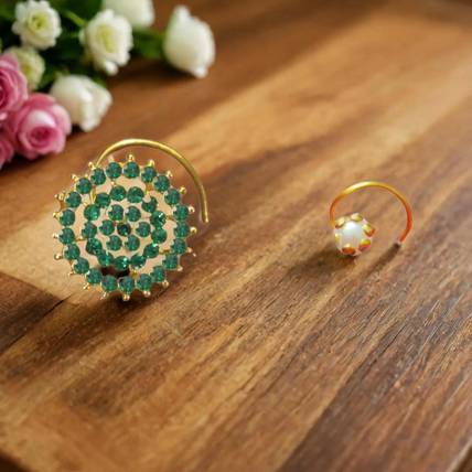 SHREEVARAM Gold-plated Plated Brass Nose Ring Set