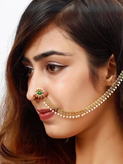 SHUBHAM JEWELLERS Ruby Rhodium Plated Alloy Nathiya