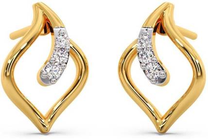 Candere by Kalyan Jewellers Yellow Gold and Certified Diamond Earrings for Women Yellow Gold 14kt Diamond Stud Earring