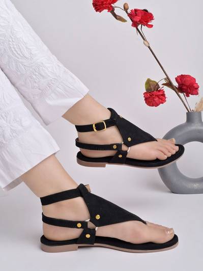 SHOETOPIA Girls Buckle Flats