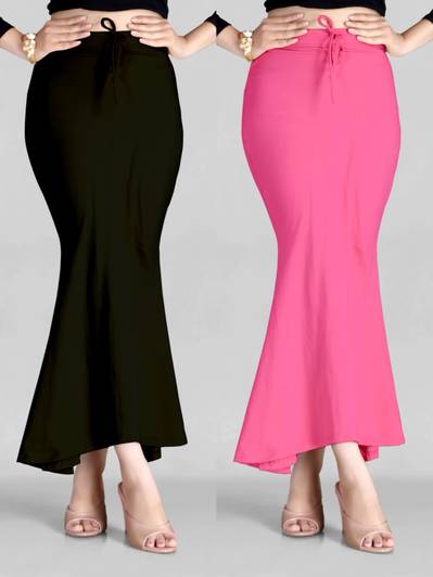 SCUBE DESIGNS Fishcut Saree shapewear Combo Baby Pink & Black Lycra Blend Petticoat