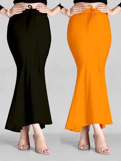 ALYNE COMBO-FISHTAIL-MUSTARD-BLACK Lycra Blend Petticoat