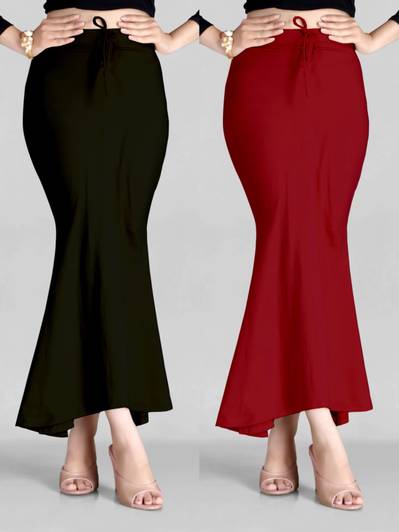 ALYNE COMBO-FISHTAIL-MAROON-BLACK Lycra Blend Petticoat