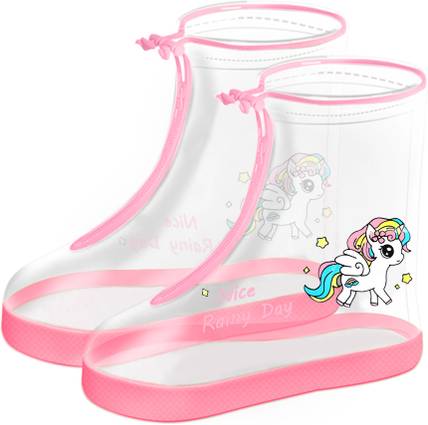 SNOWIE SOFT Kids Unicorn Shoe Covers High Top Waterproof PVC for Girls Non Slip Outdoor Use Plastic Baby Pink High Ankle Shoe Cover