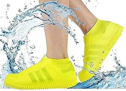 Dermeida Rainy Season Waterproof Silicon Boot Cover Rain Silicone Yellow Boots Shoe Cover, Flat Shoe Cover