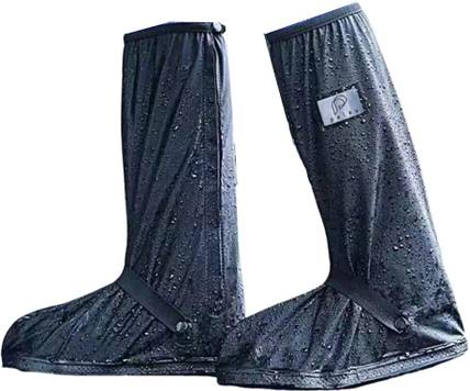 gustave Waterproof Shoe Cover Calf Length with Elastic Strap Wear Resistant One Pair PP (Polypropylene) Black High Ankle Shoe Cover