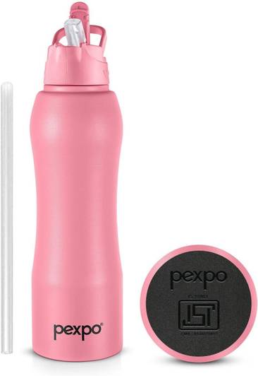 pexpo Belly Stainless Steel Water Bottle with Straw Lid Sipper Cap 750 ml Steel Bottle