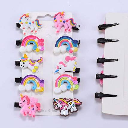 APSAMBR 10PCS/Set New Cute Colorful Cartoon Unicorn Hairpins For Girls Headband Sweet Hair Clips Barrettes Kids Fashion Hair Accessories Tic Tac Clip