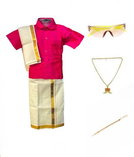 Vishyam South Indian Shirt Dhoti & Shawl with Chain and Sunglass Kids Costume Wear