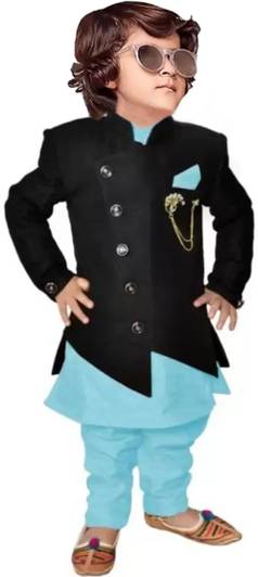 GREAT BEAR Boys Festive & Party Kurta, Waistcoat and Breeches Set