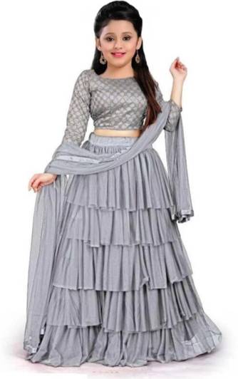 RoopNikten Girls Lehenga Choli Party Wear Checkered Lehenga, Choli and Dupatta Set