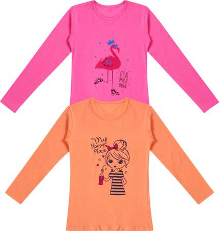 DIAZ Girls Printed Pure Cotton Regular T Shirt