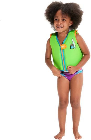 SPEEDO Chima Penguin Print Swim Confidence Float Vest For Tot's - Green & Blue Swim Floatation Belt