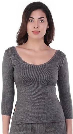 Tf Tex-fro Women's Round Neck 3/4th Sleeves Charcaol Thermal Top/Upper/Vest/Undershirt Women Top Thermal