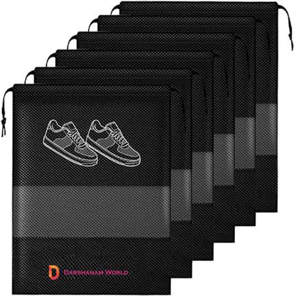 quedoris Shoe Organizer Shoe Bags Pouches Travel Shoe Cover pack of 6 Microfibre black Boots Shoe Cover