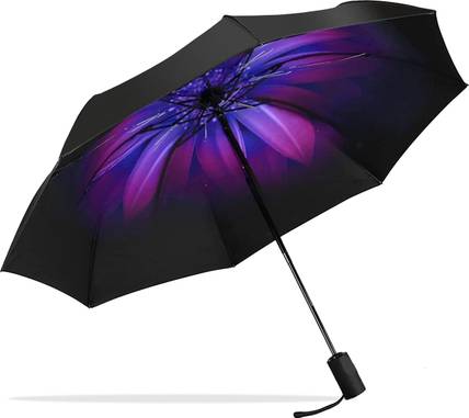 KRAPTICK Flower Printed UV Umbrella for Sunlight & Rain (Purple Orchid) Umbrella