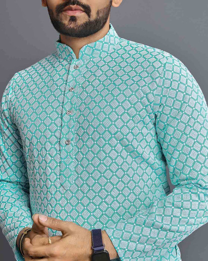 Embroidered Khadi Silk Straight Kurta for Men