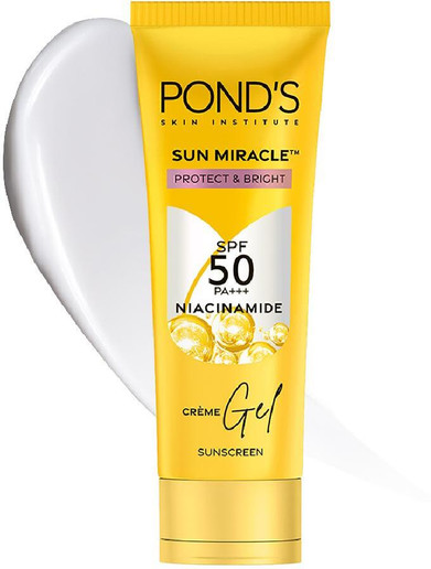 POND's Sunscreen - SPF 50 PA+++ Creme Gel Sun Miracle Protect & Bright, With Niacinamide 100 g