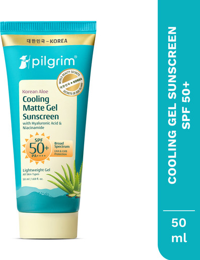 Pilgrim Sunscreen - SPF 50+ PA++++ Korean Aloe Cooling Matte Lightweight Gel Sunscreen For Men With Niacinamide