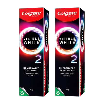 Colgate Visible White O2 Teeth Whitening Toothpaste - Peppermint Sparkle (50gm x 2pcs) Toothpaste 100 g, Pack of 2