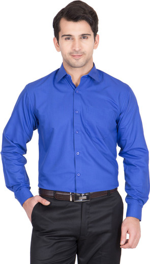 John Hupper Men Solid Formal Blue Shirt 