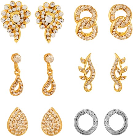 Touchstone Rhinestones Faux Pearls Soulful And Stunning Combo Of Individually Different Pairs Earrings In Gold Tone For Women NEW
