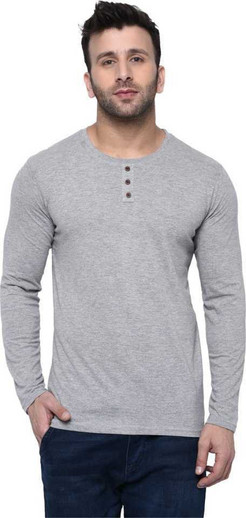 Timyka Solid Men Henley Neck Grey T 