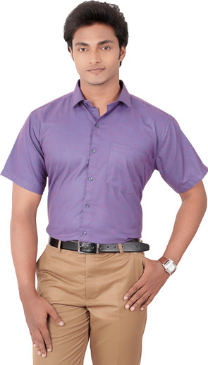 Men Self Design Casual Purple Shirt 