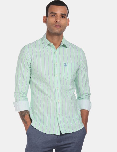 Polo Assn Mens Big and Tall Button Down Slim Fit Striped Oxford Shirt U.S
