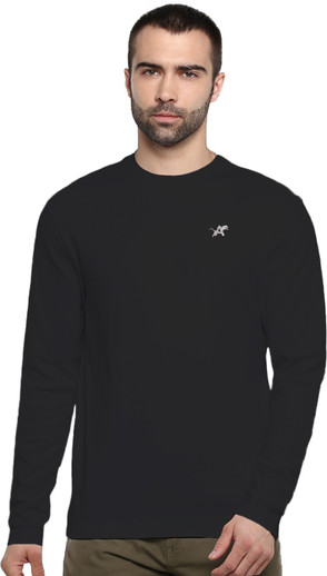 ATHLETIQO Solid Men Round Neck Black T 