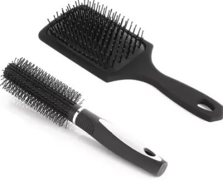 Buy EDUNIA Best Hair Brush Combo of Black Carbon Rat Tail comb With Steel  handle Round Hair Comb Paddle Hair Brush with Soft Nylon Bristles   Simple Normal use Brush for Women