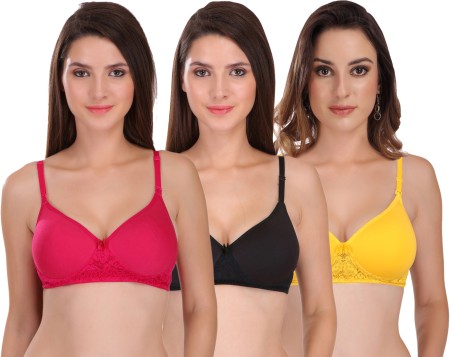 Buy Featherline 100% Pure Cotton Perfect Fitted Non Padded Women's Everyday  Bras (Elastic Straps) (Black, Pink, 30B) at