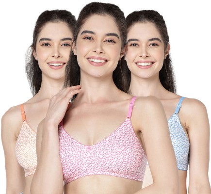 Buy Kalyani 5041 Women's Cotton Non Padded Non Wired Seamed Medium Coverage  Self Printed Bra Pack of 3 at