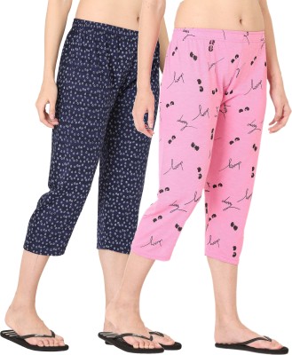 TVESA Women's Cotton Capri, Printed 3/4 Pyjama, combo pack of 5