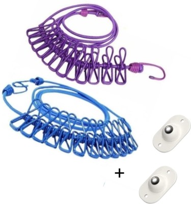 GJSHOP Clothes Hanging 2 Hook Drying Rope 12 Clips Portable