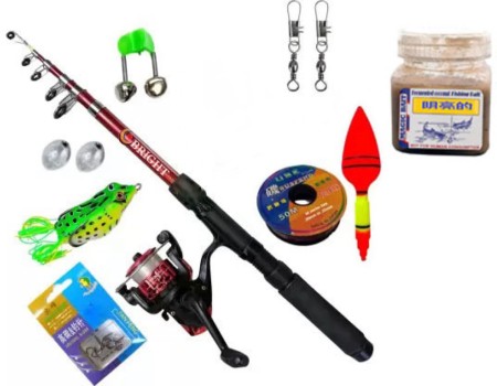 Brighht Telescopic & Fishing Reel Combo 7FT Fishing Set Combo Full Kit with  Fish Attractant Multicolor Fishing Rod