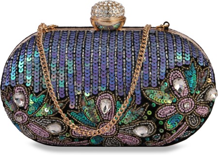 INCROYABLE CRAFT Blue Sling Bag Crystal Beaded Clutch Purse Prom & Wedding  Party Handbags for Women Multicolor - Price in India